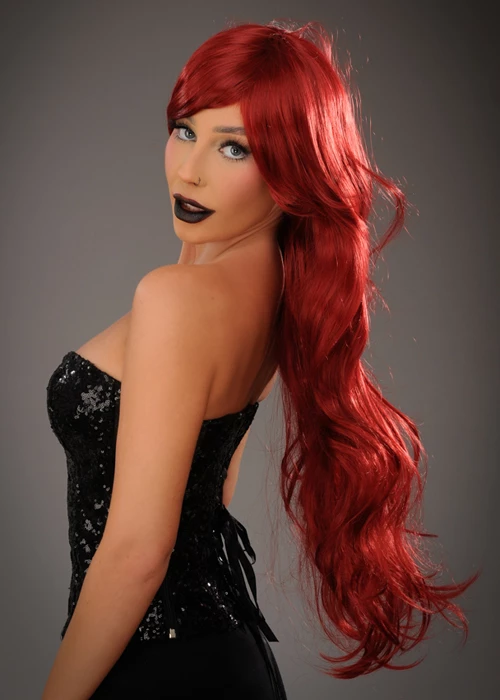 Womens Deluxe Halloween Long Burgundy Vampire Wig 3 Womens Deluxe Halloween Long Burgundy Vampire Wig