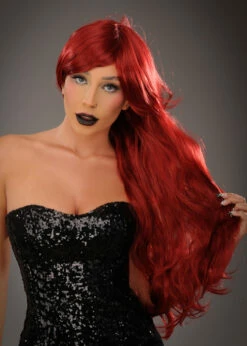 Womens Deluxe Halloween Long Burgundy Vampire Wig 5 Womens Deluxe Halloween Long Burgundy Vampire Wig -PartyPersona Store extra long wavy burgundy wig 01