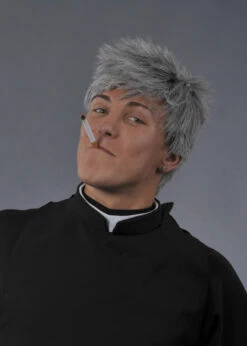 90s TV Character Father Ted Style Grey Male Wig