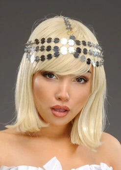 Womens 1920s Charleston Silver Coin Headpiece