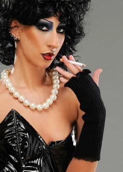 Rocky Horror Style Frank N Furter Black Fingerless Gloves