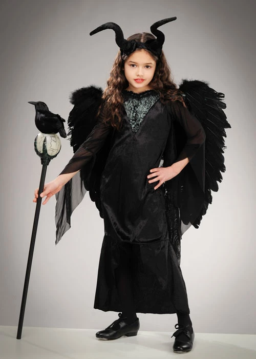 Childrens Deluxe Maleficent Style Costume With Wings 3 Childrens Deluxe Maleficent Style Costume With Wings