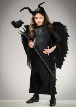 Childrens Deluxe Maleficent Style Costume With Wings 8 Childrens Deluxe Maleficent Style Costume With Wings -PartyPersona Store girls deluxe maleficent costume ST190 02