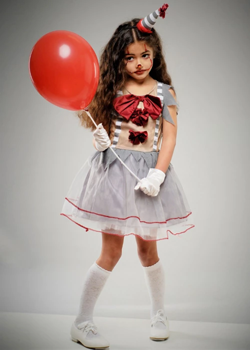 Girls Halloween Gothic Grey Clown Costume 5 Girls Halloween Gothic Grey Clown Costume - Image 3