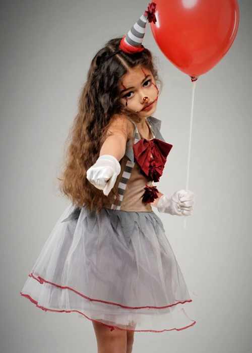 Girls Halloween Gothic Grey Clown Costume 6 Girls Halloween Gothic Grey Clown Costume - Image 4