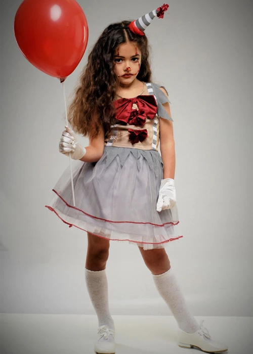 Girls Halloween Gothic Grey Clown Costume 7 Girls Halloween Gothic Grey Clown Costume - Image 5