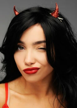 Halloween Red Glitter Devil Horns Hair Clips -PartyPersona Store glitter devil horns hair clips 01