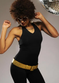 Best Seller 8 Womens 1970s Disco Gold Glitter Belt