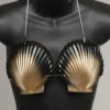 Womens Gothic Dark Mermaid Gold Shell Bra -PartyPersona Store gold gothic mermaid shell bra