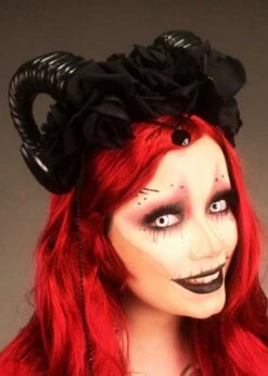 Womens Deluxe Voodoo Priestess Black Ram Horn Headpiece 7 Womens Deluxe Voodoo Priestess Black Ram Horn Headpiece -PartyPersona Store gothic black ram fantasy headpiece 02