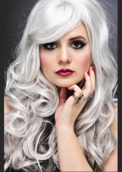 Womens Gothic Long Curly Grey Allure Wig -PartyPersona Store gothic grey curly halloween wig 2611 01
