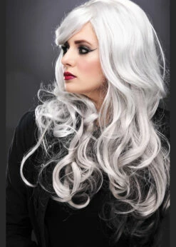 Womens Gothic Long Curly Grey Allure Wig -PartyPersona Store gothic grey curly halloween wig 2611 03