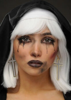 Womens Halloween Evil Nun Gothic Cross Earrings