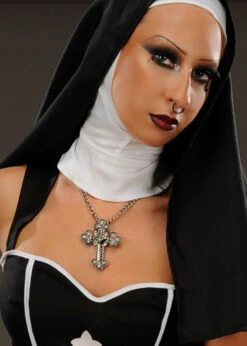 Gothic Nun Jewel Cross Halloween Necklace