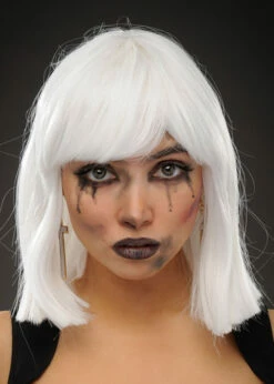 Womens Halloween Deluxe Gothic White Blunt Wig