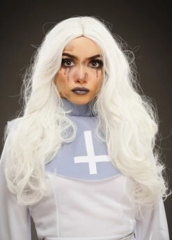 Womens Halloween Deluxe Long White Gothic Nun Wig