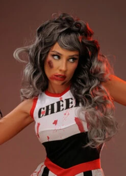 Womens Halloween Grey Zombie Cheerleader Wig -PartyPersona Store grey zombie cheerleader wig 03
