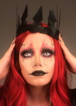 Deluxe Halloween Black Dramatic Spiked Crown Headpiece -PartyPersona Store halloween black leather evil queen crown 02