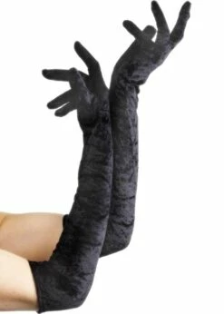 Ladies Gothic Long Black Velvet Gloves