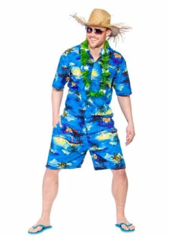 Adult Blue Palm Hawaiian Party Guy Costume
