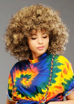 Womens Brown 1970s Hippy Girl Curly Afro Wig Wig -PartyPersona Store hippie afro wig 02