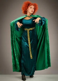 Womens Hocus Pocus Style Green Velvet Cape -PartyPersona Store hocus pocus green velvet cape 02