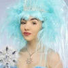 Womens Aqua Blue Snow Queen Wig With Tiara -PartyPersona Store icicle snow queen wig and tiara