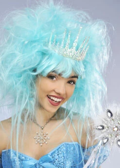 Womens Aqua Blue Snow Queen Wig With Tiara -PartyPersona Store icicle snow queen wig and tiara 02