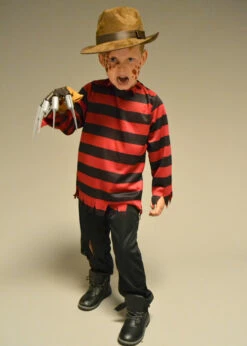 Childrens Size Red And Black Striped Freddy Costume 7 Childrens Size Red And Black Striped Freddy Costume -PartyPersona Store kids freddie krueger striped top 02