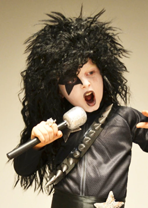 Kids 1970s Glam Rock Kiss Style Black Wig 3 Kids 1970s Glam Rock Kiss Style Black Wig