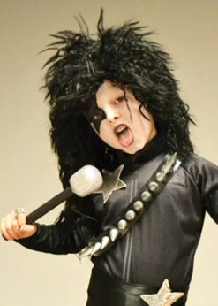 Kids 1970s Glam Rock Kiss Style Black Wig 5 Kids 1970s Glam Rock Kiss Style Black Wig -PartyPersona Store kids kiss glam rock wig black 01