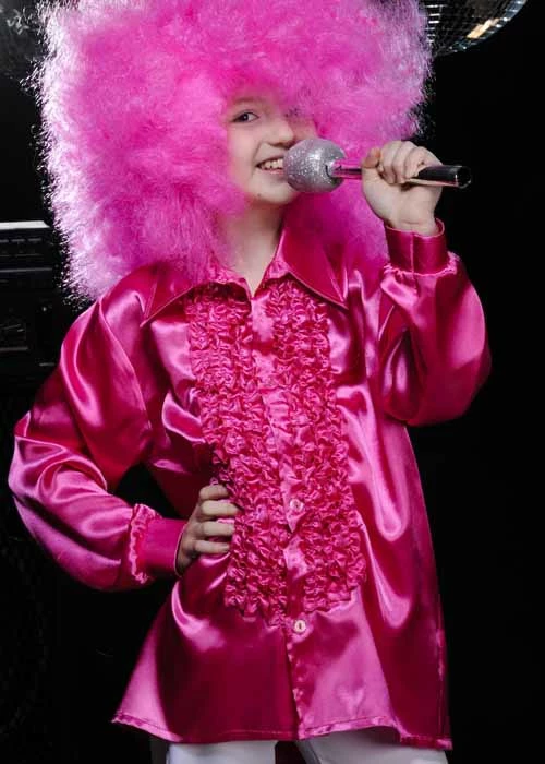 Kids 70s Bright Pink Frilly Disco Shirt 3 Kids 70s Bright Pink Frilly Disco Shirt