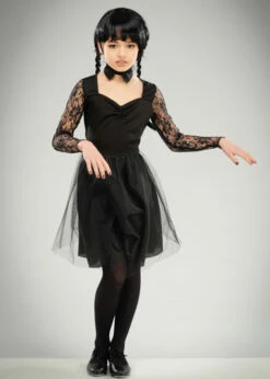 Childrens Wednesday Style Black Prom Dress Costume