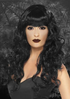Ladies Gothic Black Curly Siren Wig