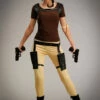 Womens Long Lara Croft Style Adventurer Costume -PartyPersona Store lara croft costume 86580