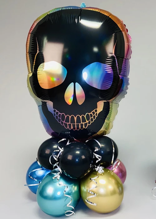 Inflated Large Iridescent Skull Halloween Balloon Centrepiece 3 Inflated Large Iridescent Skull Halloween Balloon Centrepiece