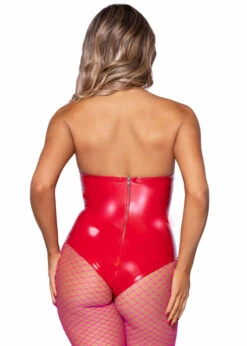 Womens Leg Avenue Red Vinyl Boned Bodysuit Costume -PartyPersona Store leg avenue red pvc bodysuit 2780 02