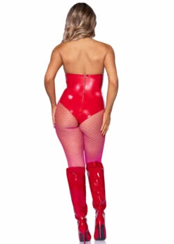 Womens Leg Avenue Red Vinyl Boned Bodysuit Costume -PartyPersona Store leg avenue red pvc bodysuit 2780 04