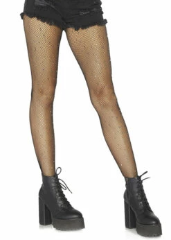 Womens Leg Avenue Gun Metal Stud Fishnet Tights
