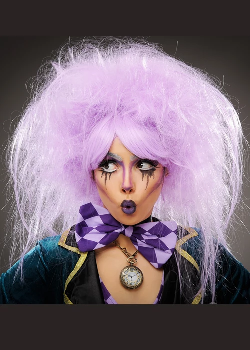 Womens Wonderland Mad Hatter Backcombed Lilac Wig 4 Womens Wonderland Mad Hatter Backcombed Lilac Wig - Image 2