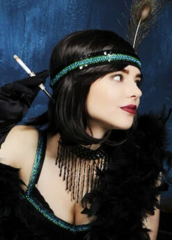 Ladies Deluxe 20s Black Bob Elise Wig -PartyPersona Store long black elise 1920s charleston wig 02