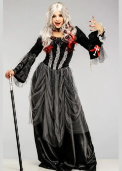 Womens Gothic Victorian Vampire Lady Costume 9 Womens Gothic Victorian Vampire Lady Costume -PartyPersona Store long grey victorian vampire costume 02