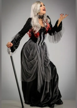 Womens Gothic Victorian Vampire Lady Costume 10 Womens Gothic Victorian Vampire Lady Costume -PartyPersona Store long grey victorian vampire costume 03