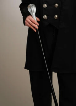 Lucius Malfoy Style Silver Top Snake Cane -PartyPersona Store lucius malfoy silver snake cane 01