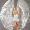 Womens Festival Large Carnival Silver Showgirl Wings -PartyPersona Store metallic silver pleated festival wings