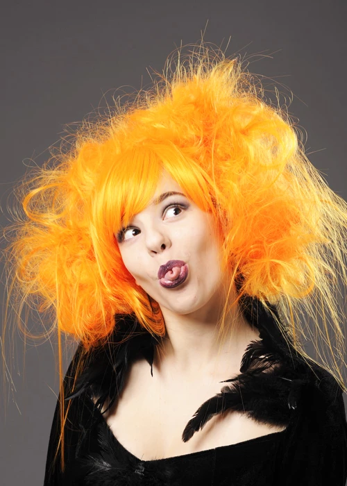 Womens Halloween Backcombed Neon Orange Zombie Wig 4 Womens Halloween Backcombed Neon Orange Zombie Wig - Image 2