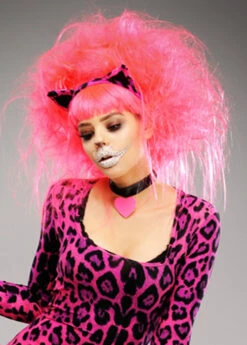 Womens Backcombed Neon Pink Cheshire Cat Wig -PartyPersona Store neon pink cheshire cat wig 02