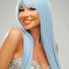 Womens Luxe Festival Long Pastel Blue Wig -PartyPersona Store pastel blue festival wig A2881