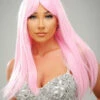 Womens Luxe Festival Long Pastel Pink Wig -PartyPersona Store pastel pink festival wig A2881
