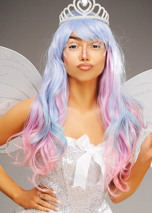 Womens Deluxe Pastel Rainbow Fairy Princess Wig 3 Womens Deluxe Pastel Rainbow Fairy Princess Wig